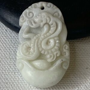 Chinese Zodiac Jade Snake Pendant Carved Stone Animal Amulet Lucky Talisman 1.4"